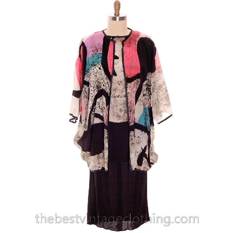 Vintage Dona Vitti Silk Cocoon Coat & Dress Abstract Print  L 1980s L