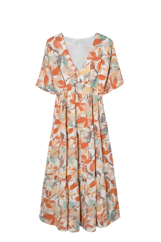 Watercolor Print Relaxed Short Sleeve Dress