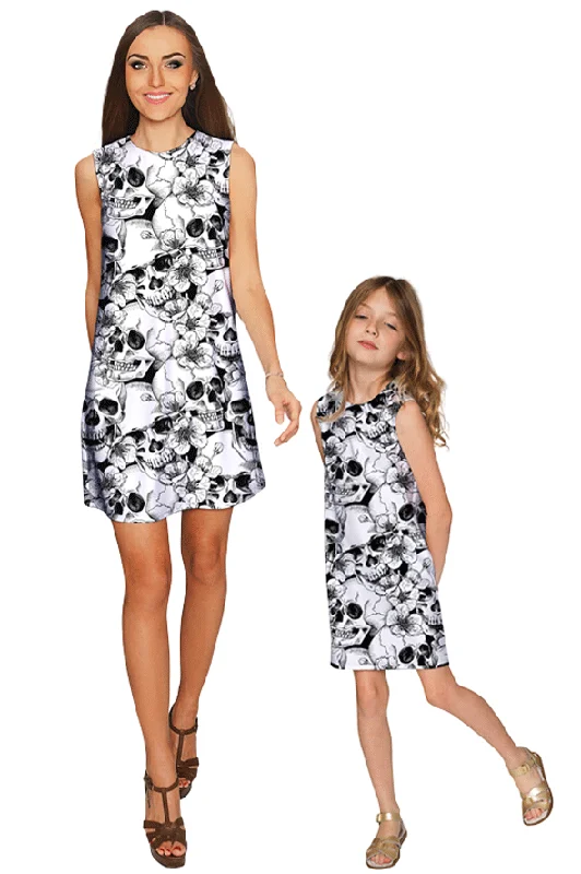 White Witch Adele Skull Print Halloween Shift Dresses - Mommy & Me