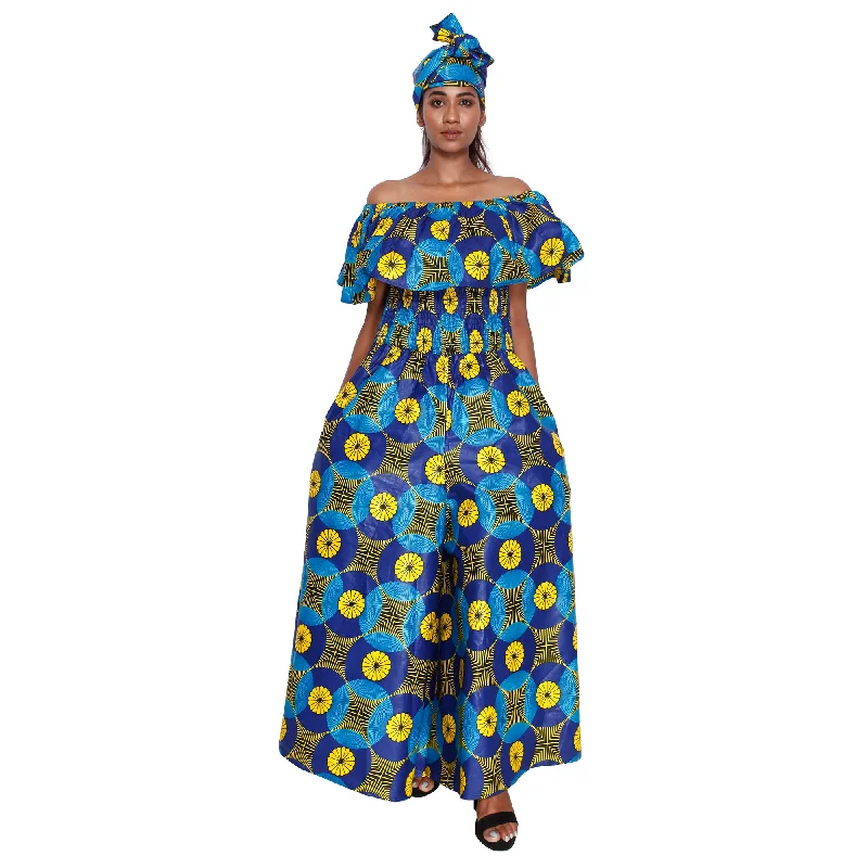 Women's African Printed Off Shoulder Jumpsuit -- FI-3132