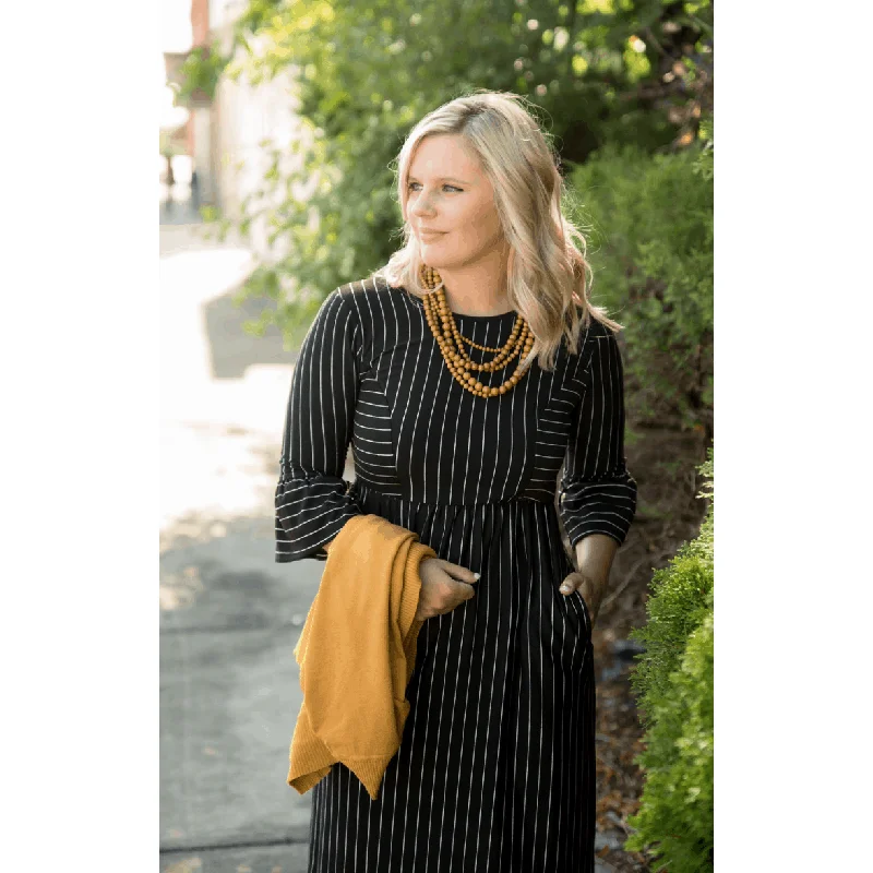 Black Flutter Striped Dress