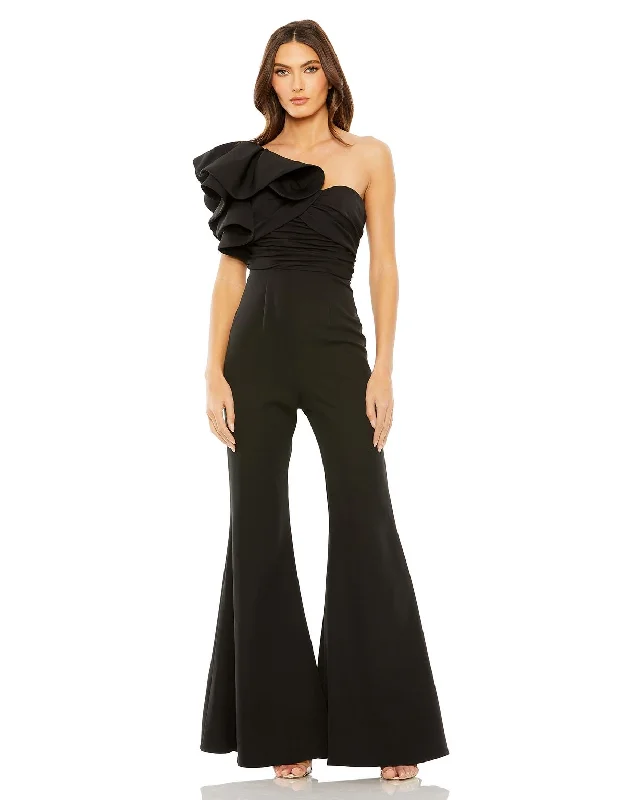 Mac Duggal 27460 One Shoulder Ruffle Detail Flare Jumpsuit