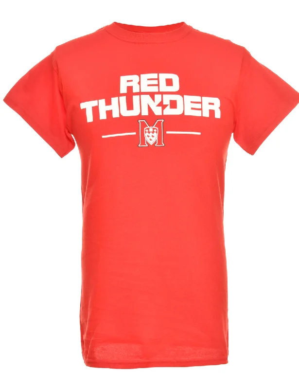 Red, White & Black Printed Thunder T-Shirt - S