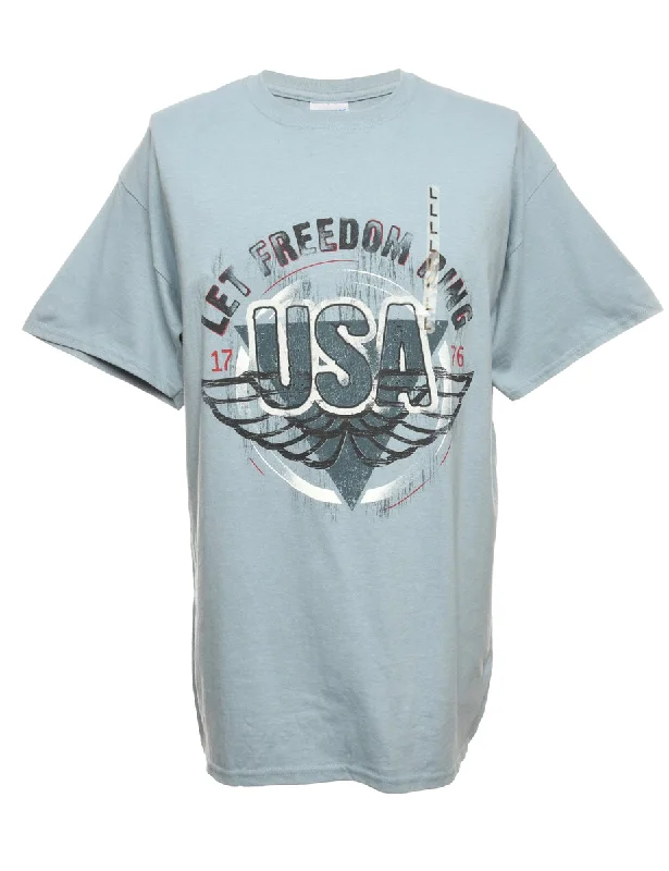 USA Printed Light Blue T-shirt - L