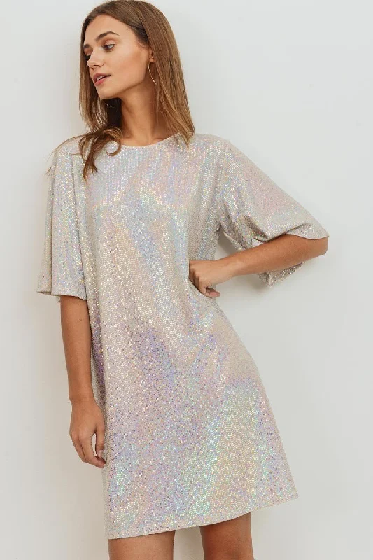 Dusty Pink Sequin Bell Sleeve Dress