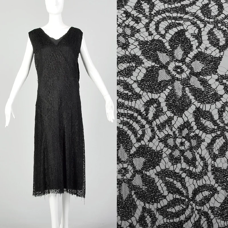 Large 1930s Black Lace Dress