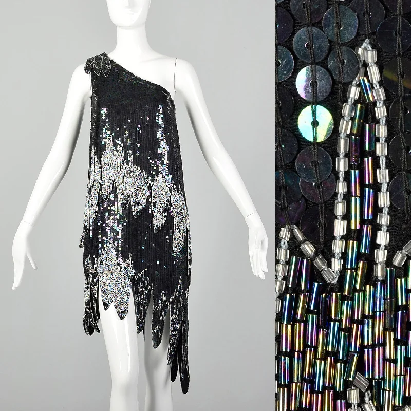 Medium 1990s Flapper Style Sequin One-Shoulder Dress