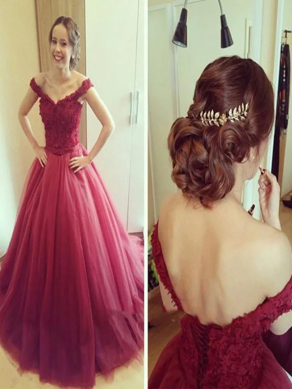 Off Shoulder Burgundy Lace Prom Dresses, Burgundy Off Shoulder Lace Formal Dresses