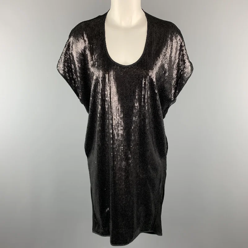 RAG & BONE Size 0 Black Lyocell Blend Sequined Draped Tunic Textured Sleeveless Dress