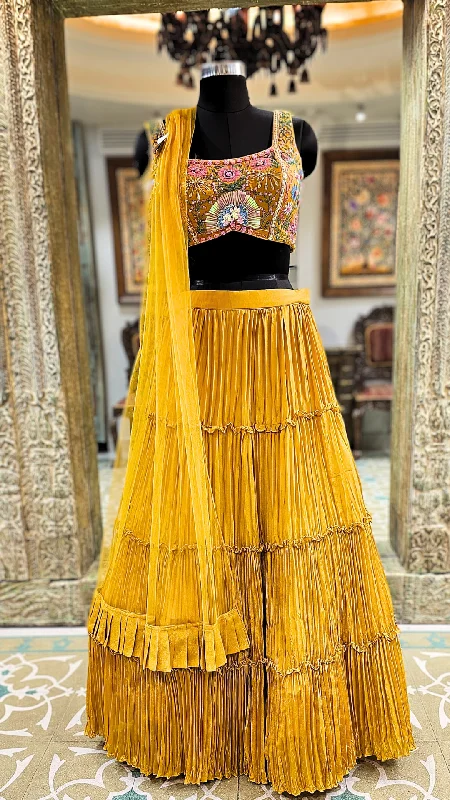 Yellow Chinon Lehenga Choli With Cutdana And Sequins Work